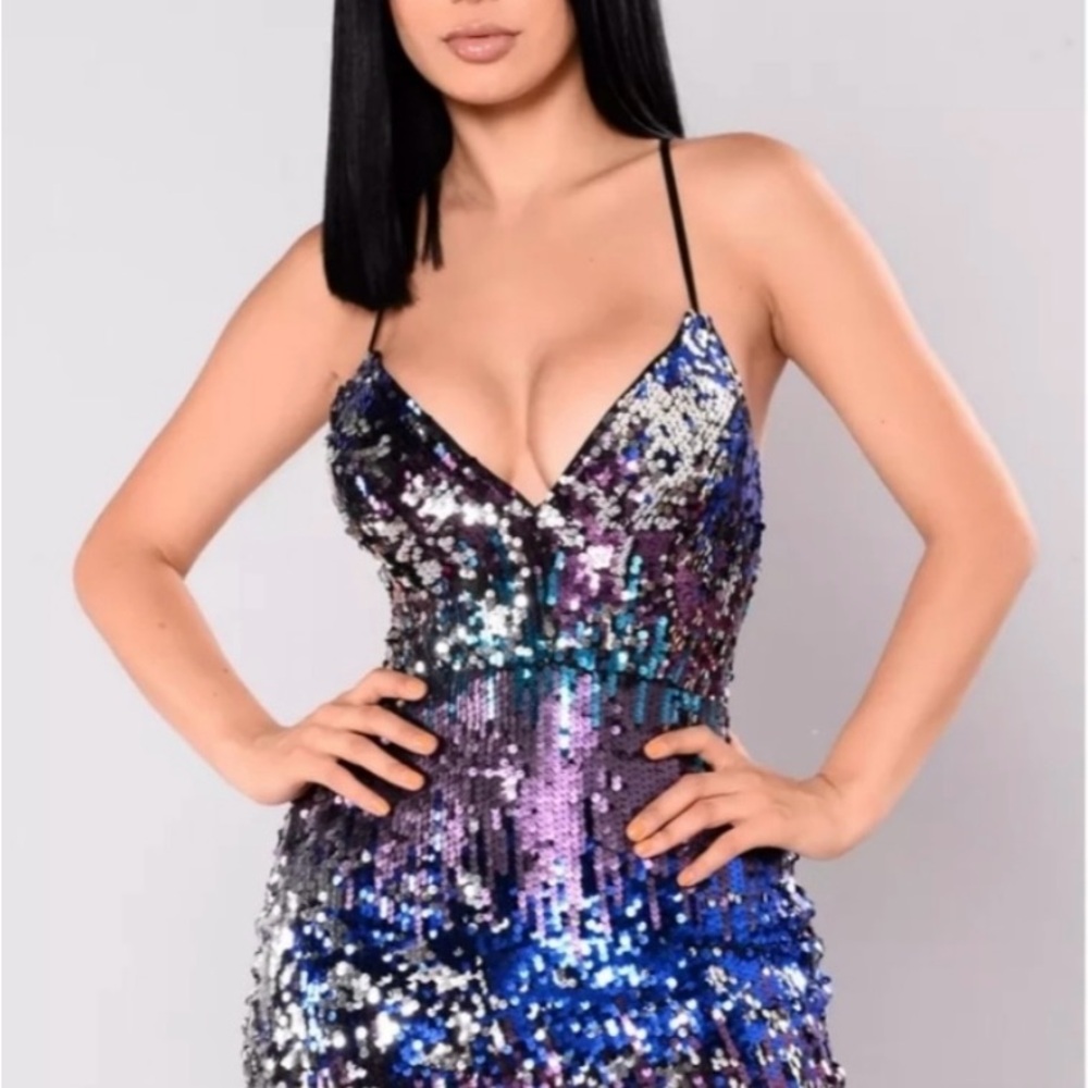 Fashion Nova Silver White Sequin Bodycon Dress